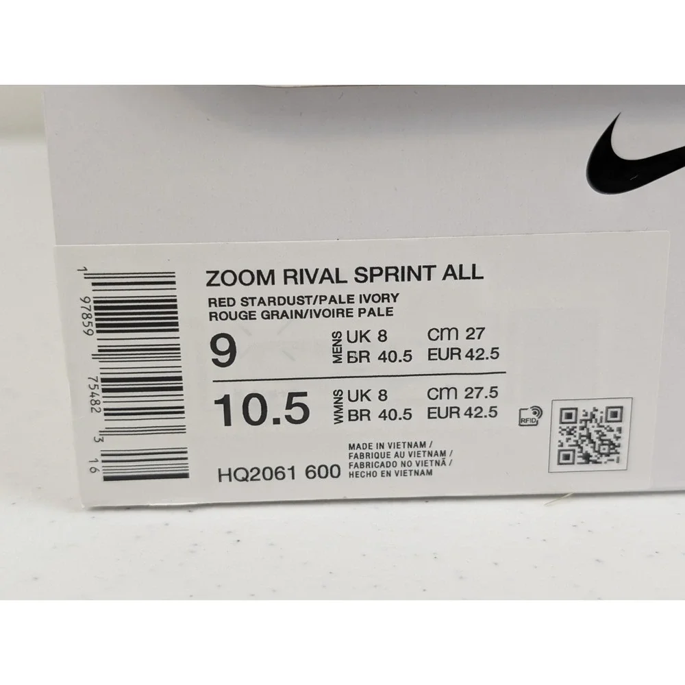 Nike Zoom Rival Sprint Track Spikes M9/W10.5 Red Stardust Pale Ivory HQ2061-600